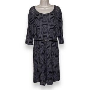 Dressbarn 3D Textured Gray Black Side Zip Belted Knee Length Dress Women 18W
